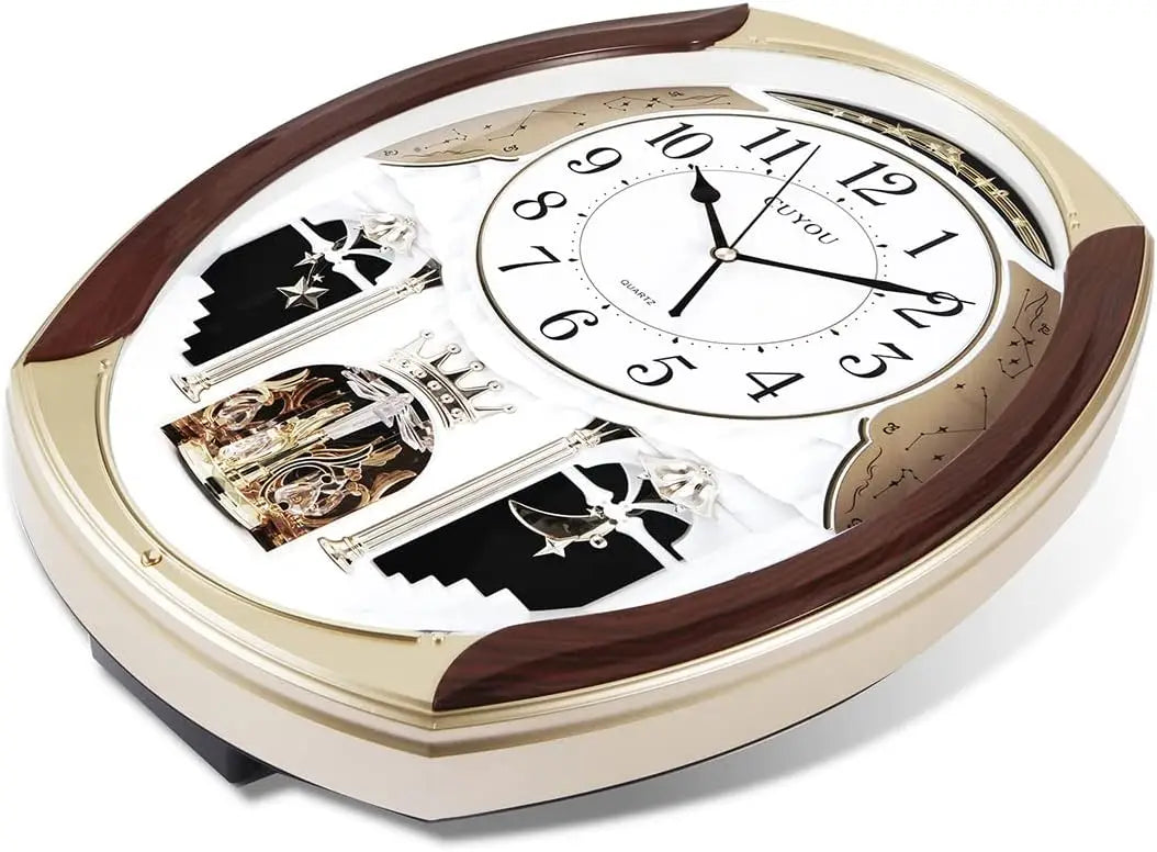 Rotating Pendulum Musical Wall Clock with 18 Melodies, Decorative for Home or Church