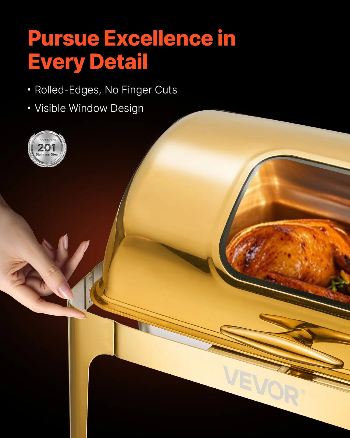 SucceBuy 9Qt Roll Top Chafing Dish Buffet Stainless Steel Chafer with Full Size Pan Visible Lid