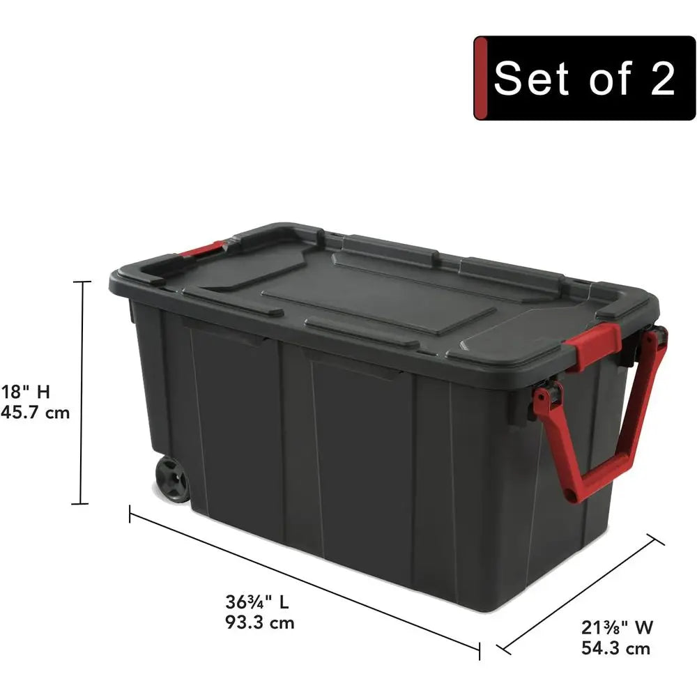 40 Gallon 2-Pack Heavy-Duty Plastic Storage Bins with Lids and Secure Buckles