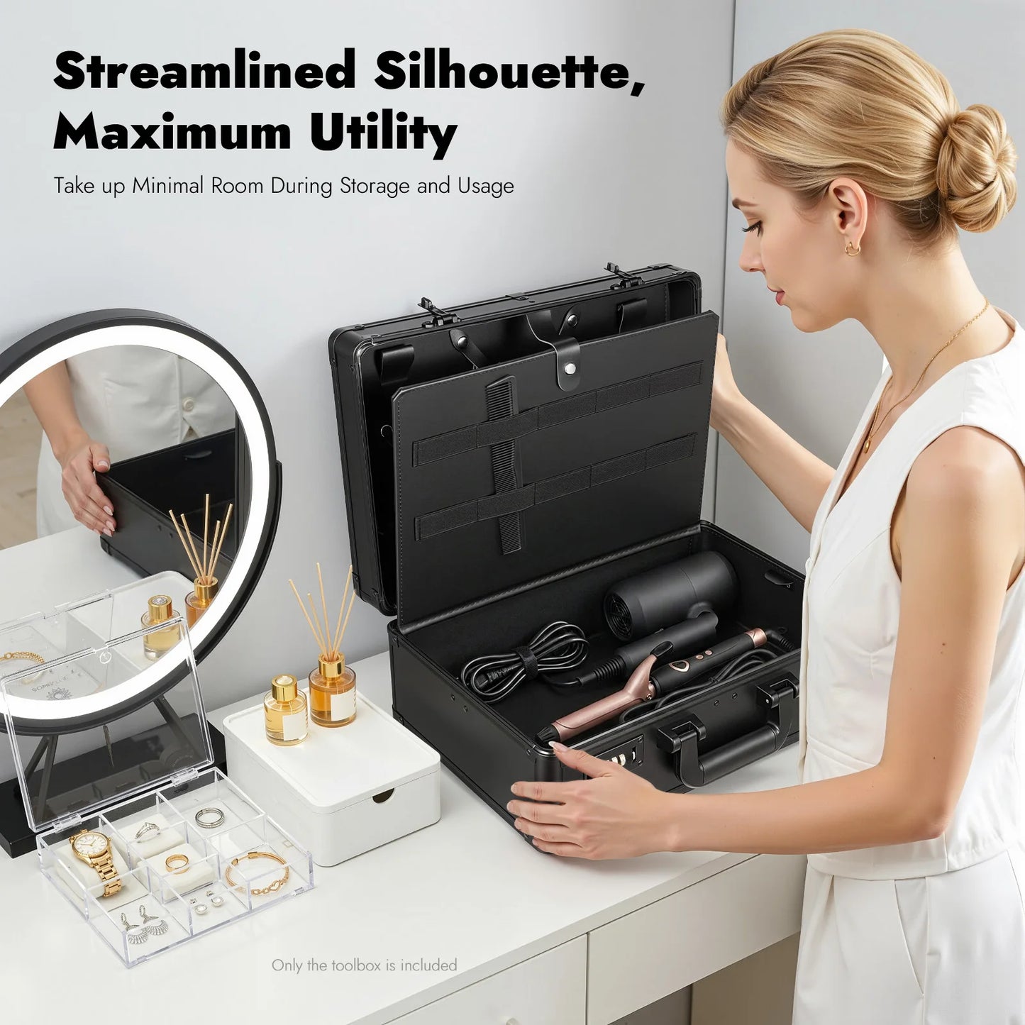 Aluminum Alloy Barber Tool Box Multi Compartment Storage Case Portable Hairstylist Scissor Clipper Comb Hair Dryer Organizer Case