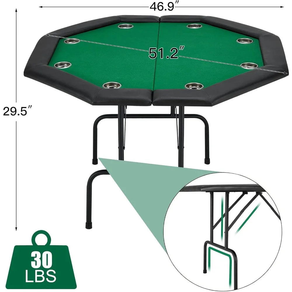 Game Poker Table w/Stainless Steel Cup Holder for 8 Player with Green Felt