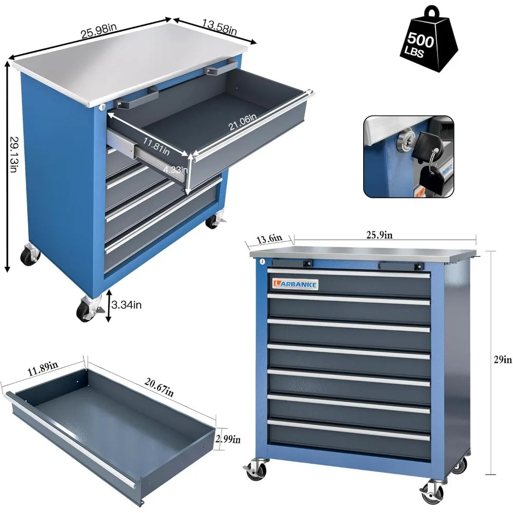 Combined Tool Cabinet and Tool Box, 7+5 Drawer Tool Box, Connectable, with 360 Degree Brake Wheels