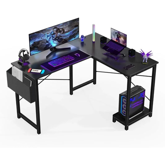 SweetCrispy L Shaped Desk - Computer Desk Corner Desks Gaming Desk CPU Stand Side Bag Workstation