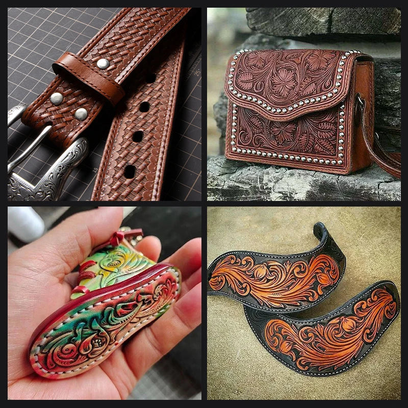 WUTA Leather Stamping Tools Skin Stamps Kit Carving 20Pcs Patterns Craft Embossing Punch Set