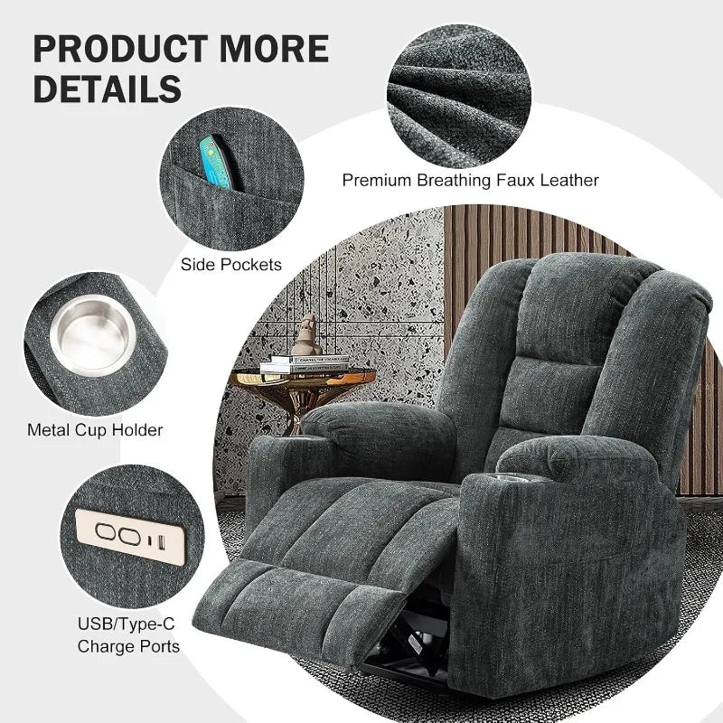 Power Lift Recliner Chair for Elderly, Plush Fabric Electric Recliner w/Heated & Vibration Massage