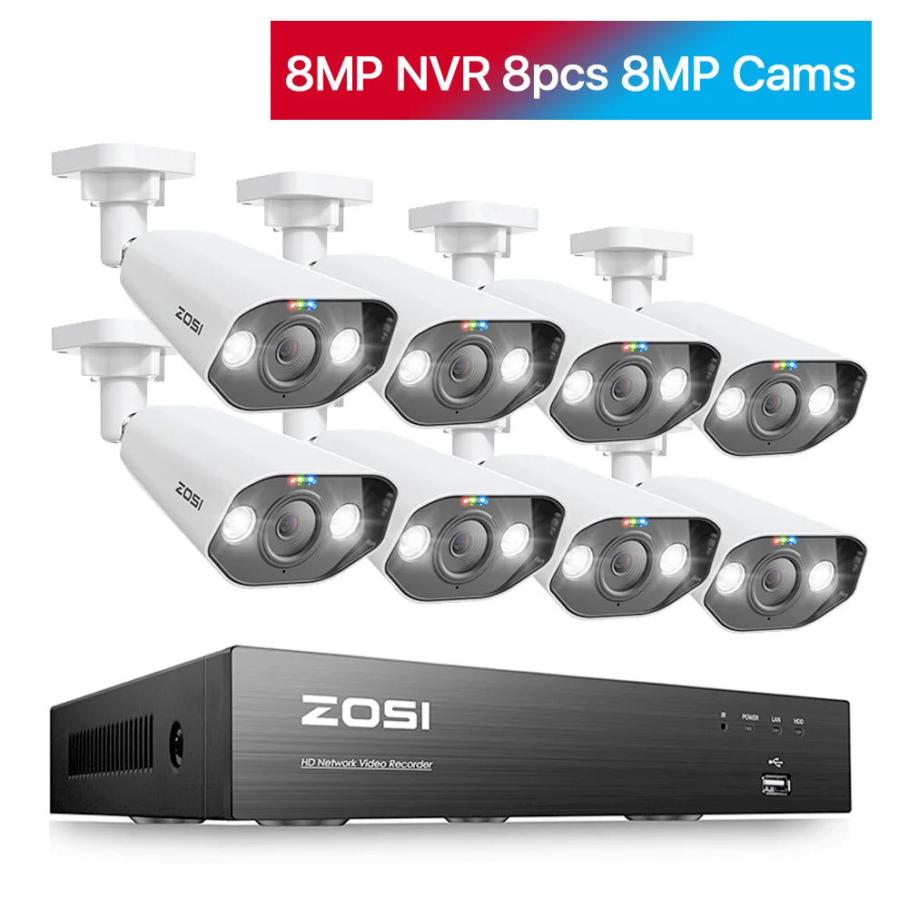 ZOSI 8CH 4K PoE CCTV Security Camera System 8MP/5MPSuper HD Outdoor IP Cameras AI Starlight/Night