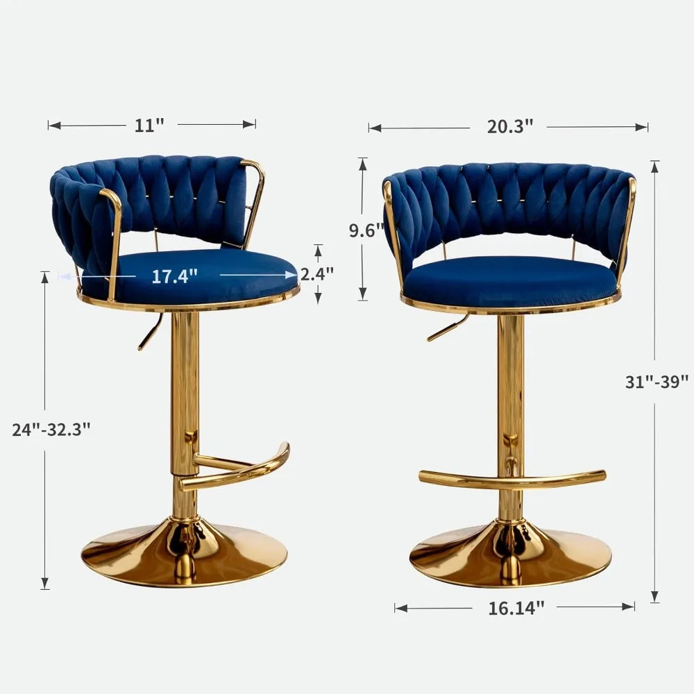 Gold Bar 4 Stools, Counter Height Bar Stools w/Low Back, Velvet Adjustable Height Barstool 360°