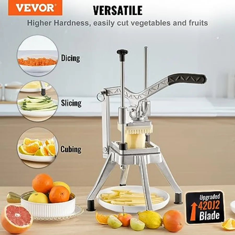 Commercial Vegetable Chopper w/ 4 Replacement Blades Stainless Steel French Fry Cutter Potato Dicer