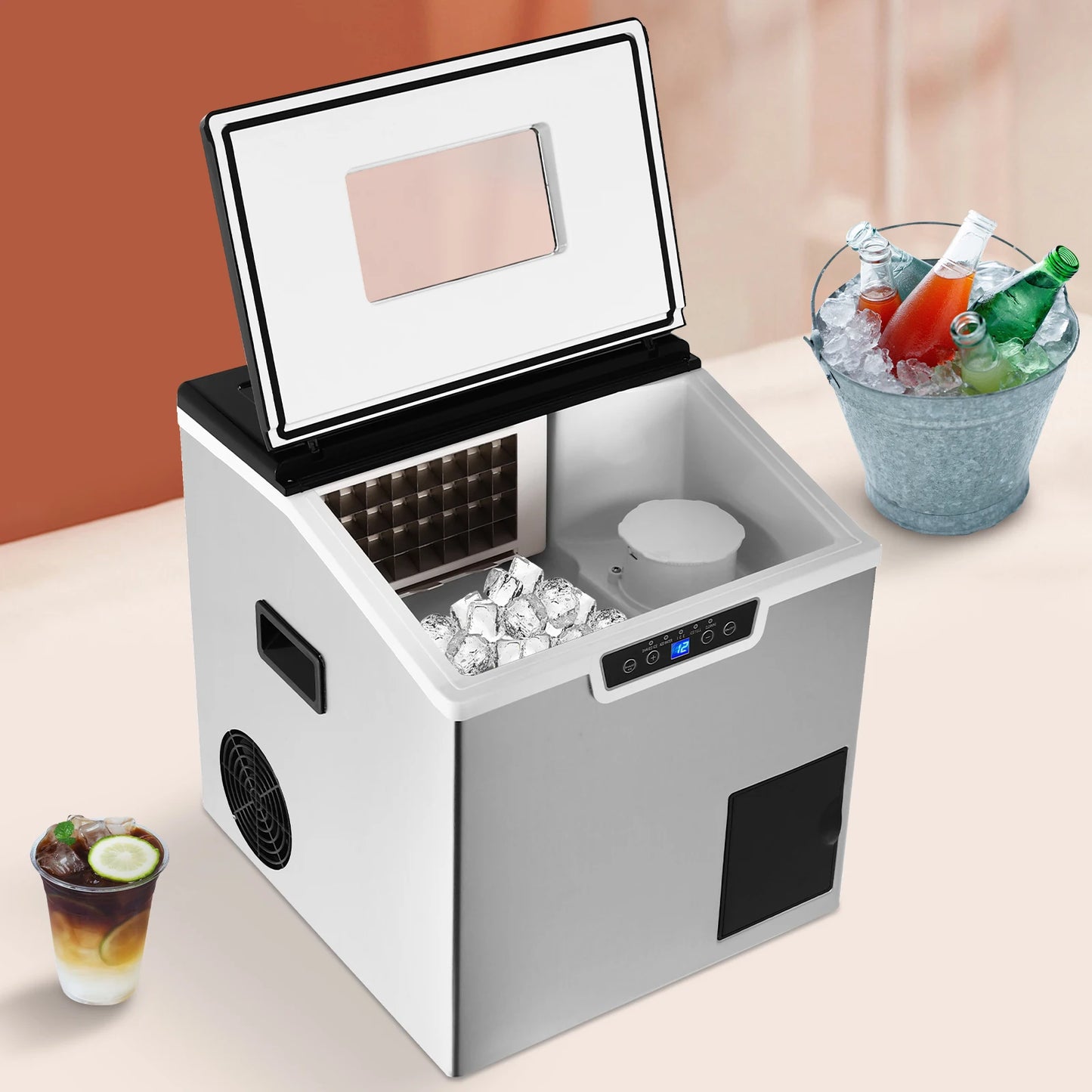 2-in-1 Ice Maker Crushed and Cube with Auto-Clean 12-22min 32 Cubes 150-180W Full Alarm LCD
