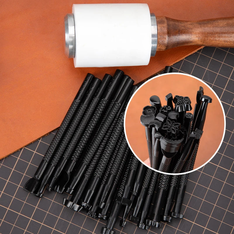 WUTA Leather Stamping Tools Skin Stamps Kit Carving 20Pcs Patterns Craft Embossing Punch Set
