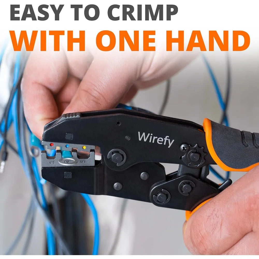 Wirefy Crimping Tool Set 8 PCS - Ratcheting Wire Crimper - Heat Shrink, Non-Insulated, Open Barrel