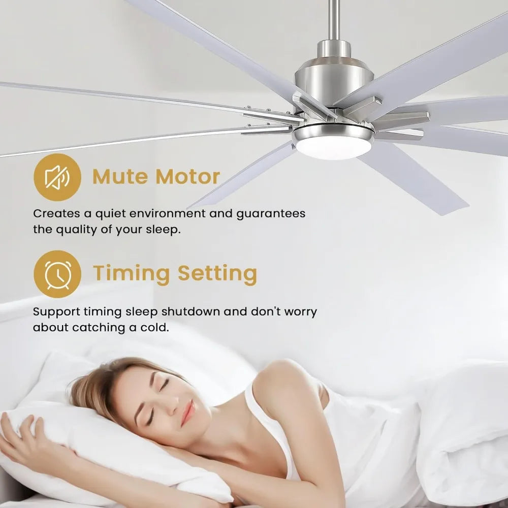 Ceiling Fan w/Lights Remote Control 72" Brushed Nickel Large Ceiling Fan w/8 Reversible Blades