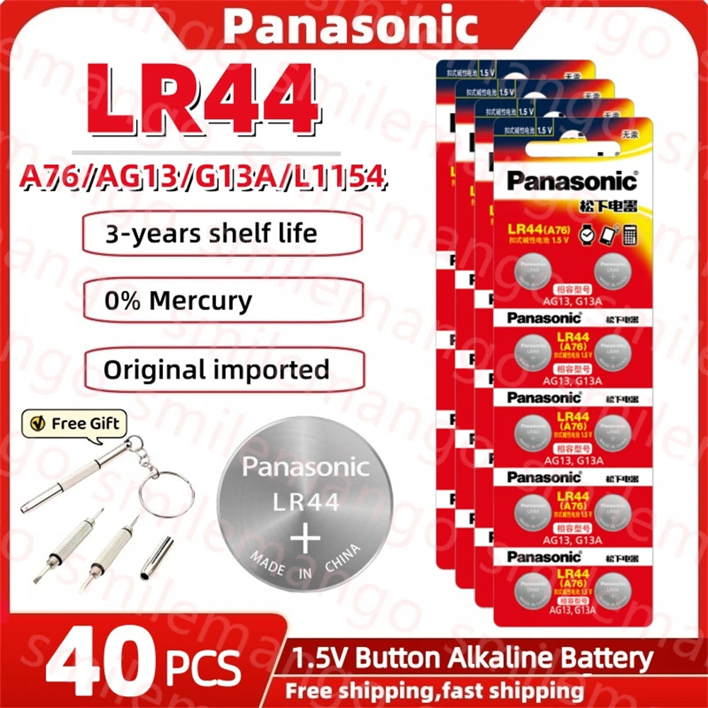 Panasonic 10-100PCS Alkaline Battery LR44 A76 AG13 LR1154 SR44 GP76 1.5V