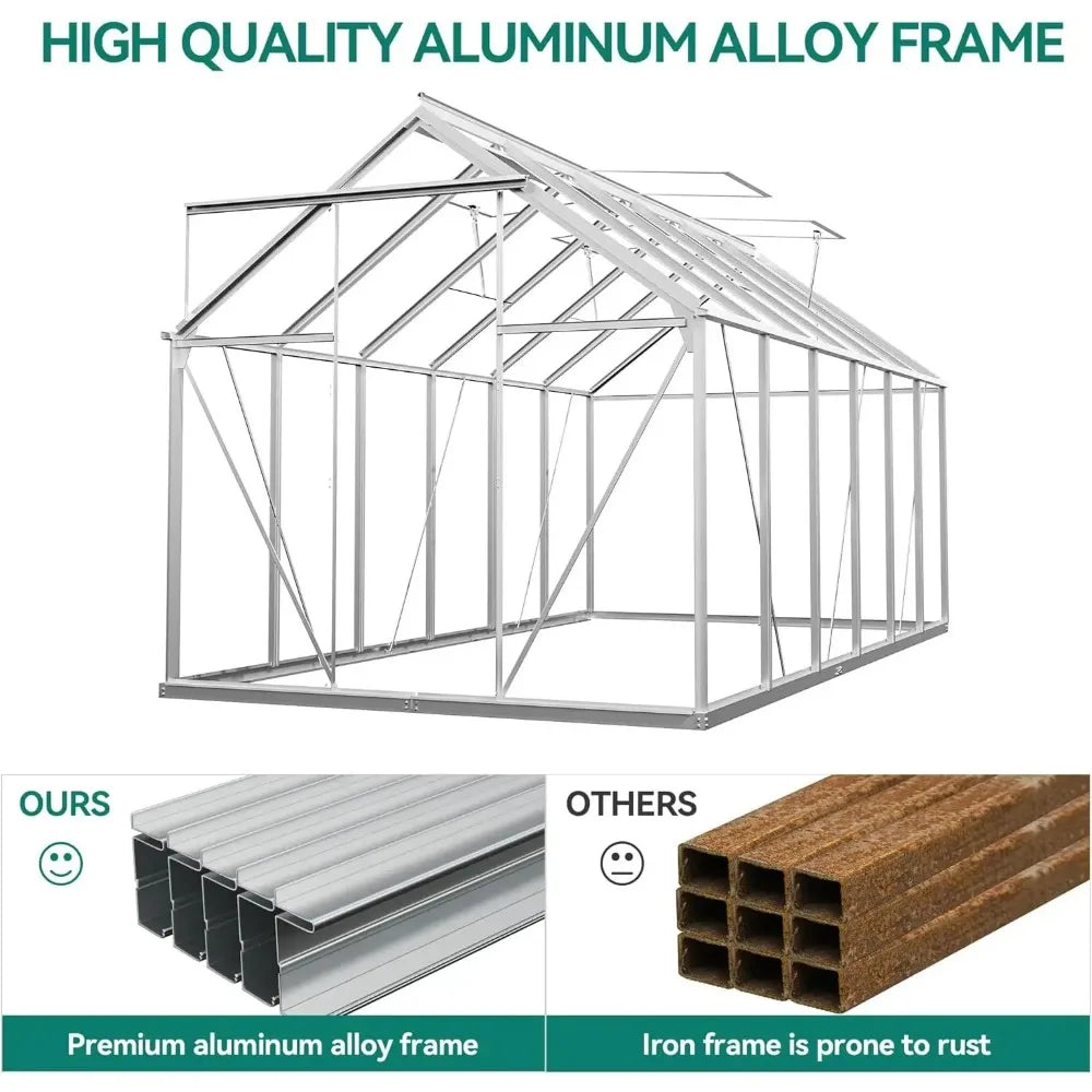 6/8/10/12FT Polycarbonate Greenhouse Large Heavy Duty Green Houses Outdoor Aluminum Greenhouses