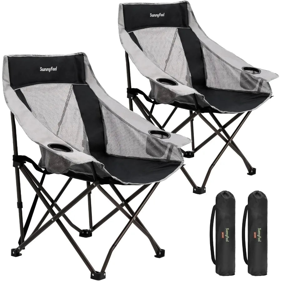 2 Pack Lightweight Oversized Camping Chairs Portable Folding Chair w/Side Pockets Cup Hold