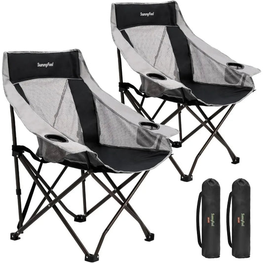 2 Pack Lightweight Oversized Camping Chairs Portable Folding Chair w/Side Pockets Cup Hold
