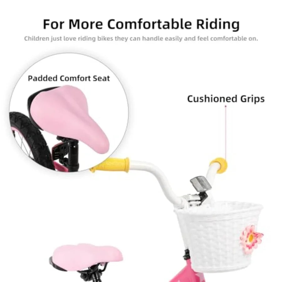 12 14 16 Inch Bike for 2-7 Years Girls 33-53 Inch Tall Toddler Girls Bike with Training Wheels Rainbow Bikes Bicycle Macaroon