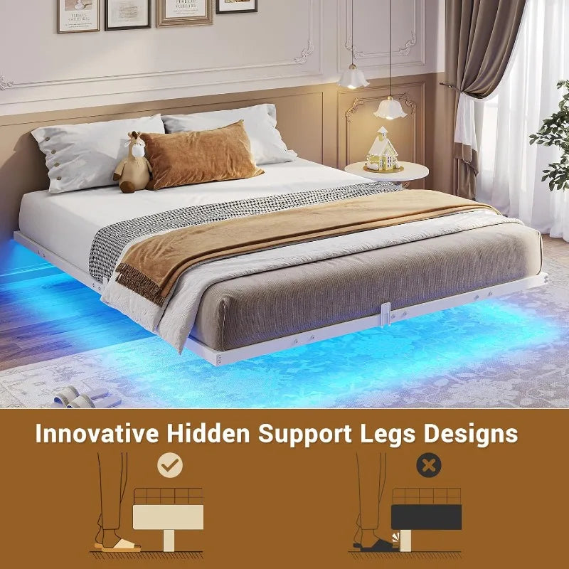 Floating Bed Frame with LED Lights, Metal Platform Full Bed, No Box Spring Needed