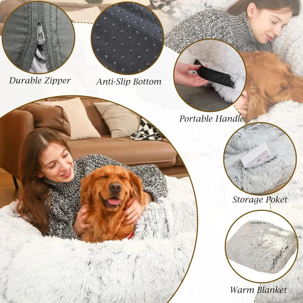 Human Dog Bed, 71"x45"x12" Orthopedic Washable Humans Size Dog Bed Fits People, Faux Fur Plush