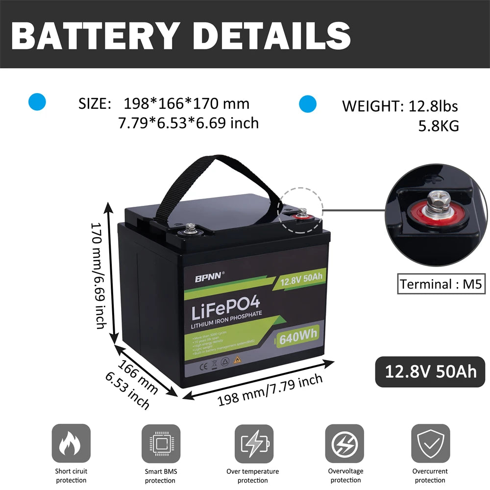 12V 200Ah 100Ah 50AH LiFePO4 Battery with BMS Lithium Iron Phosphate Batteries Pack for Solar Boat Golf Cart Wind Solar Energy