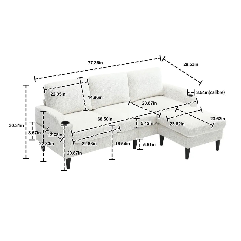 2024 New L-Shaped United Sofa with Storage Ottoman and Armrests,Modern Wood Cozy Sectional Couch