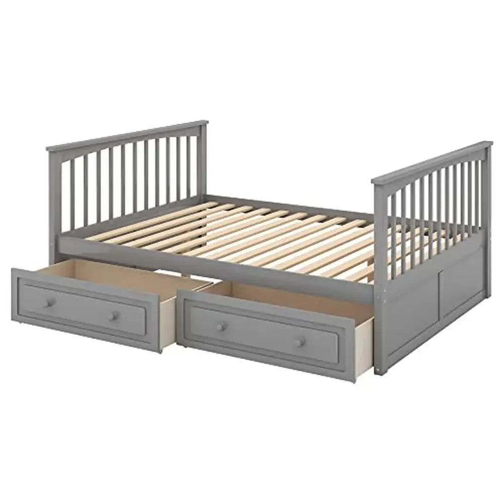 Full over Full Bunk Bed w/Two Storage Drawers Versatile Convertible Design Solid Wood Construction