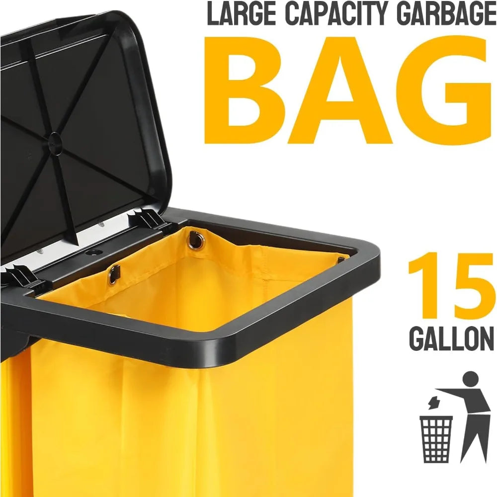 Janitorial Cart with Key-Locking Cabinet, 3-Shelf Commercial Cleaning Cart, Housekeeping Caddy