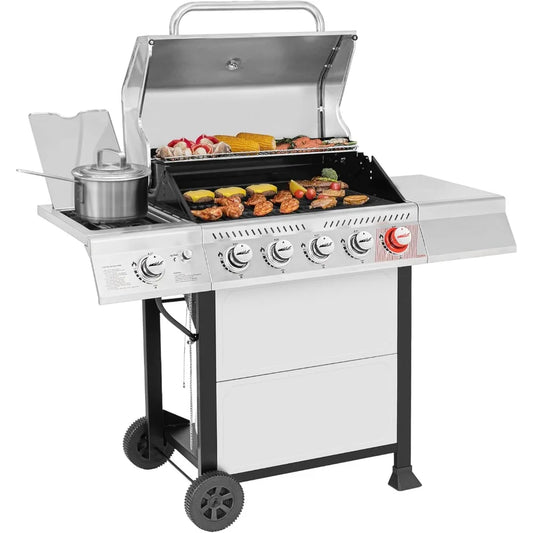 5 burners Propane gas grill with burner and side burner, stainless steel grill 632 square feet