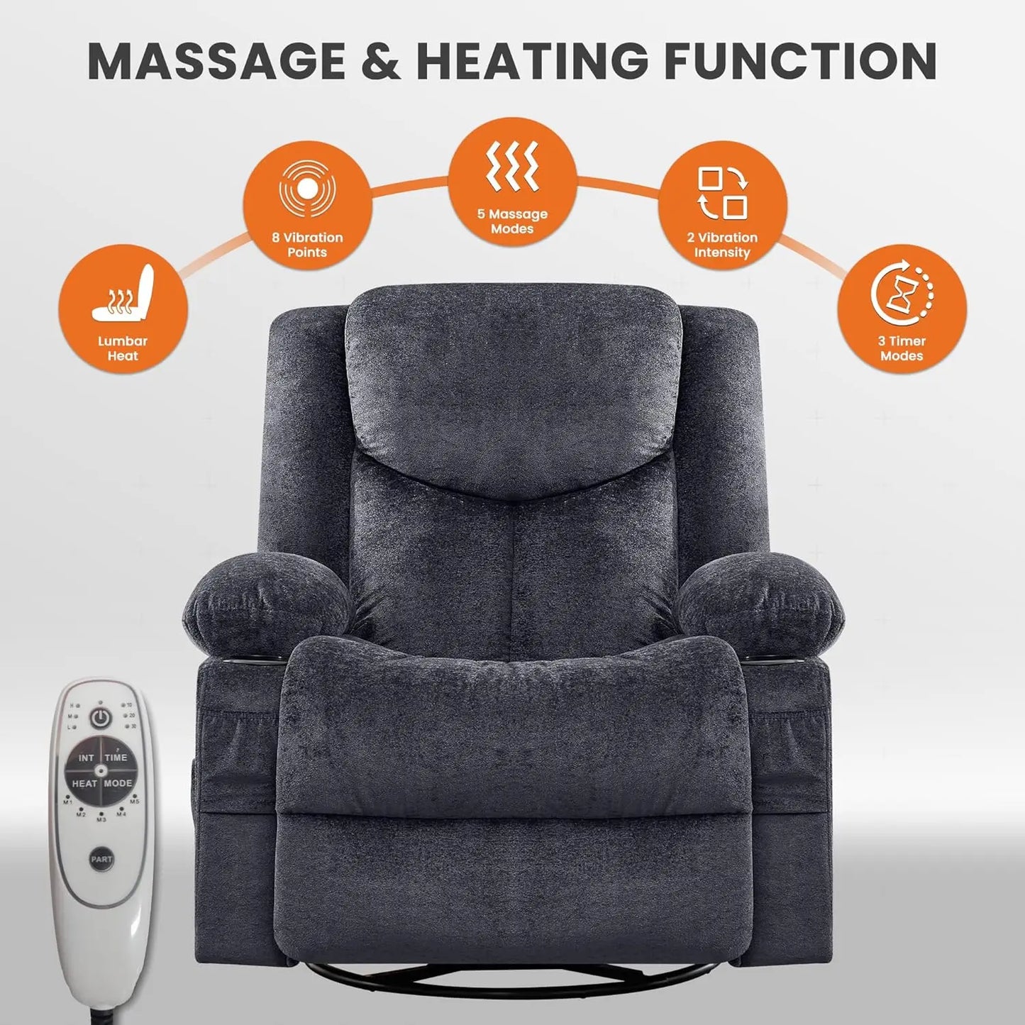 Swivel Recliner Chair for Adults,Oversized Rocker Recliner w/Massage and Lumbar Heat,Rocking Chair