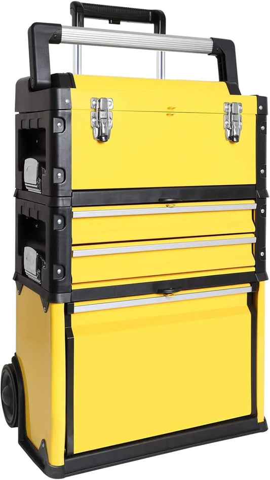 BIG RED Stackable Portable Metal Tool box Organizer w/Wheels and 2 Drawers, Rolling Tool Chest