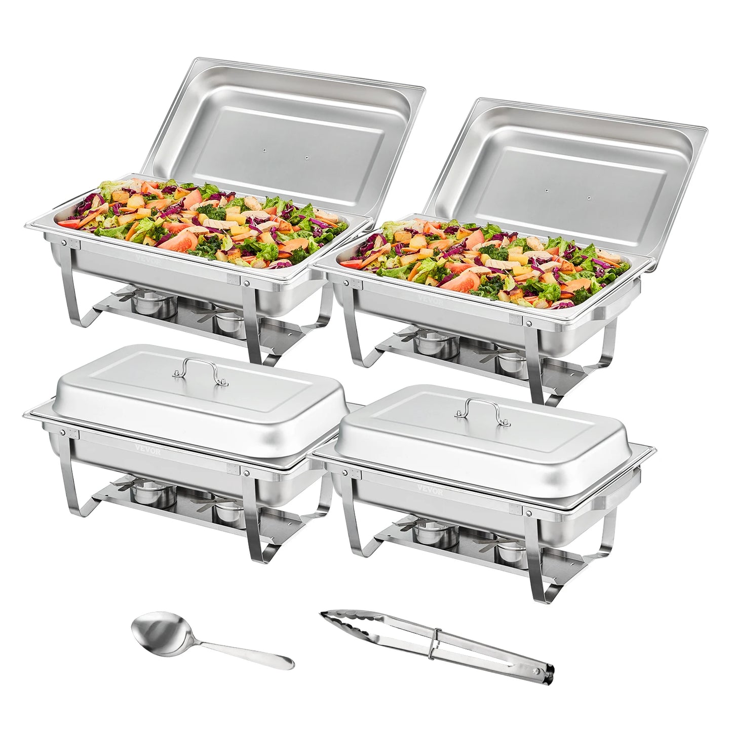 SucceBuy 8QT Chafing Dish 2/4/6 Packs w/ Full Size Pans Buffet Catering Warmer Server Folding Stand