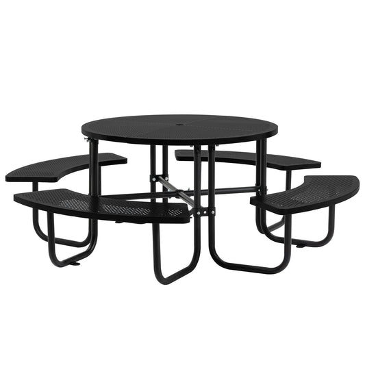 LZBEITEM Round Metal Picnic Table with Umbrella Hole, 46" Steel Portable Picnic Table Courtyard BBQ