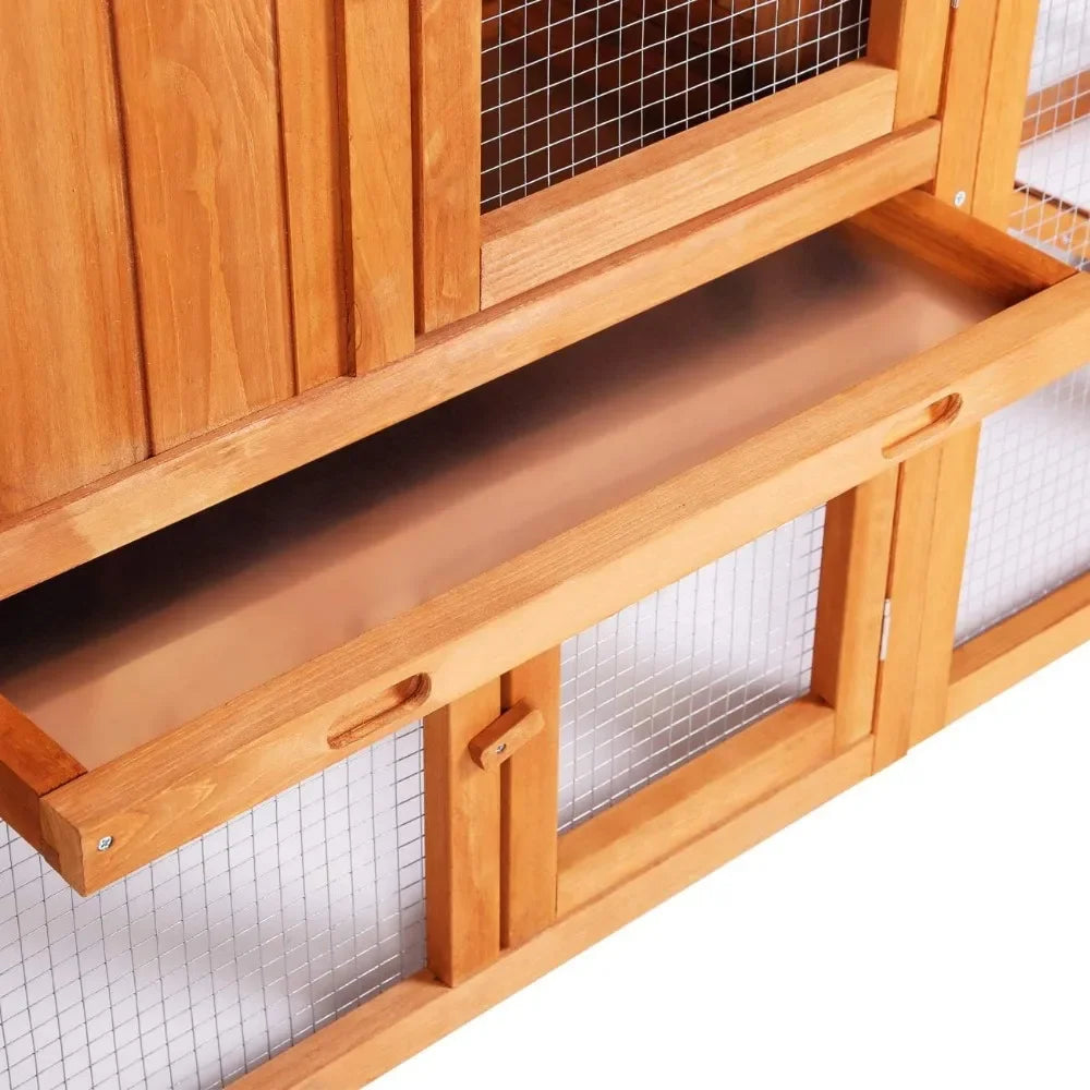 Chicken Coop Large Wooden Outdoor Bunny Rabbit Hutch Hen Cage/Ventilation Door, Removable Tray/Ramp