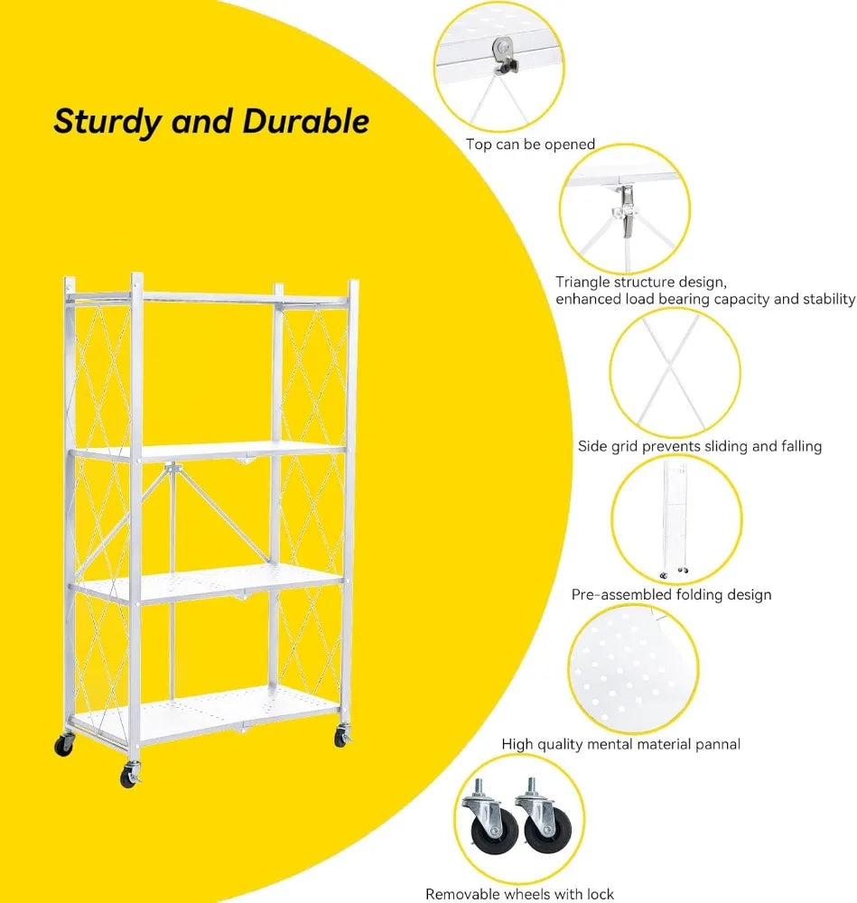 BRIAN & DANY Metal Storage Shelves - 4 Tier Shelving Unit, Folding Display Shelf Racks No Assembly