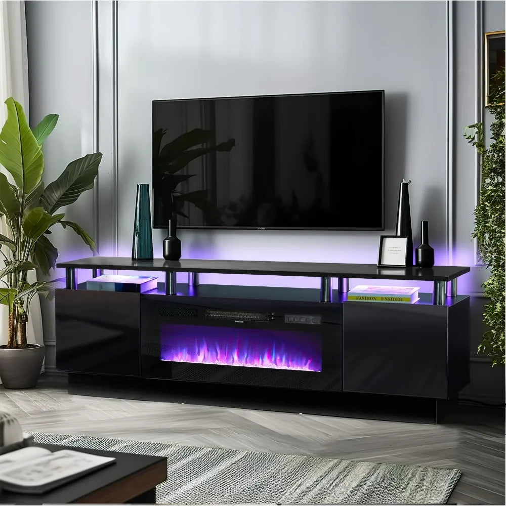 Fireplace TV Stand w/36" Electric Fireplace,LED Light Entertainment Center,2 Tier Stand Up to 80" TV