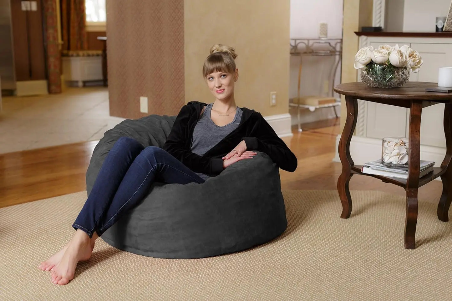 Sack Memory Foam Bean Bag Chair, 3-Feet, Charcoal Micro Suede