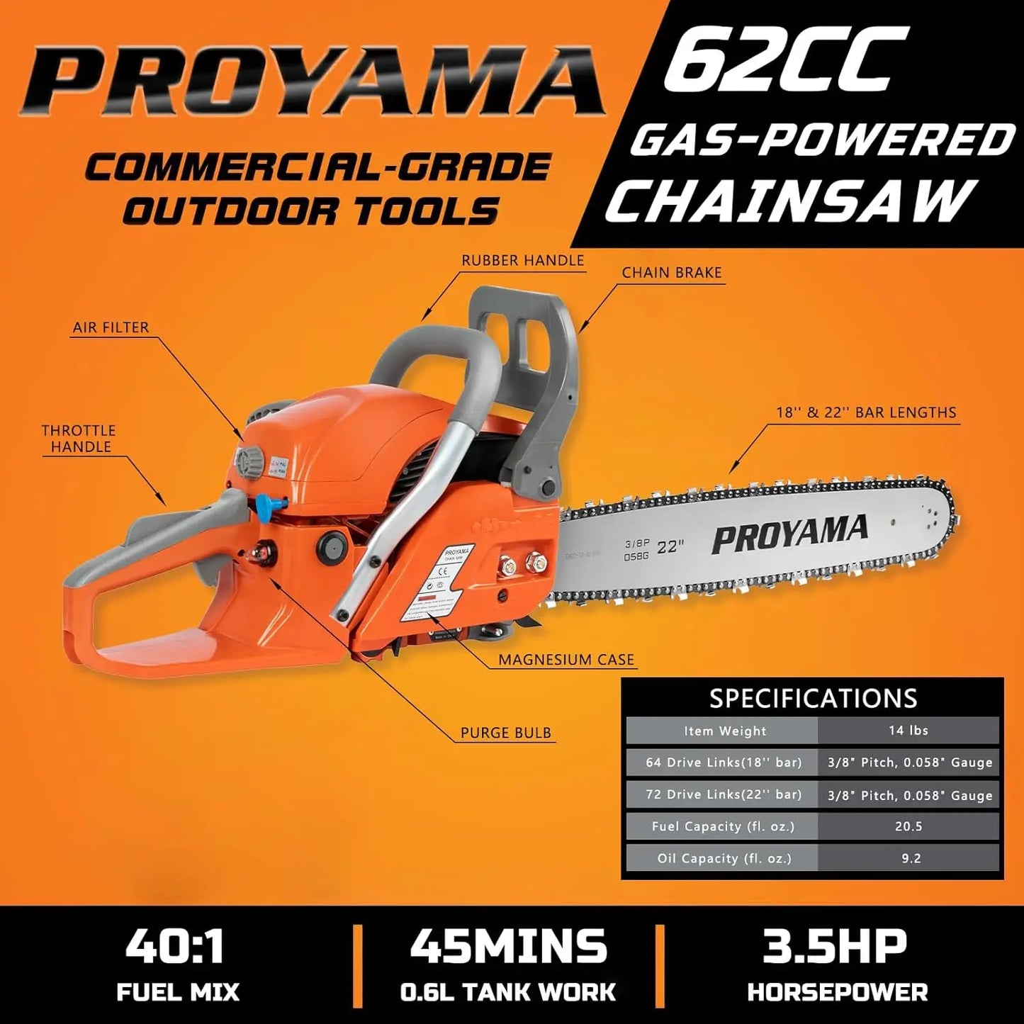 2-Cycle Gas Powered Chainsaw 22 Inch 18 Inch Handheld Cordless Petrol Chain Saw/Electric saw