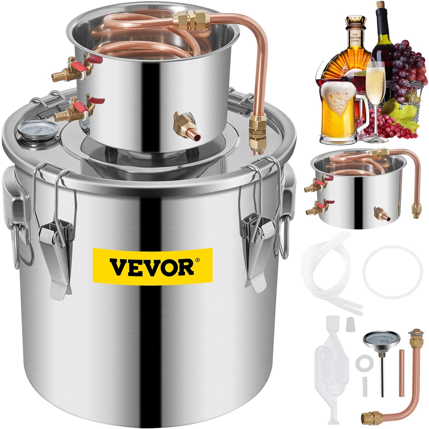 VEVOR 3 5 8 Gal Alcohol Distiller/Moonshine Stainless Copper DIY Home Brew Water Wine Brewing Kit