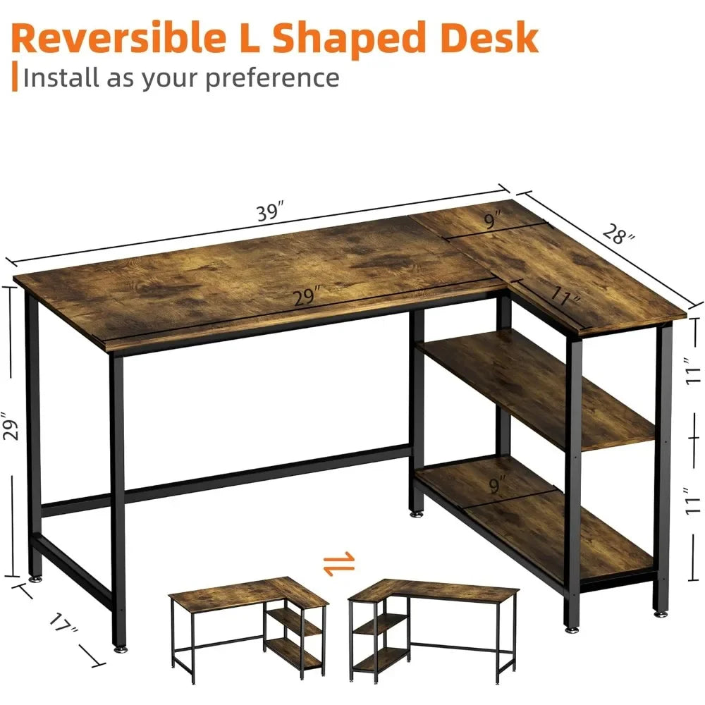 L-Shaped Desk - 39 Inch Home Office Computer Desk with Shelf, Gaming Desk, Corner Table