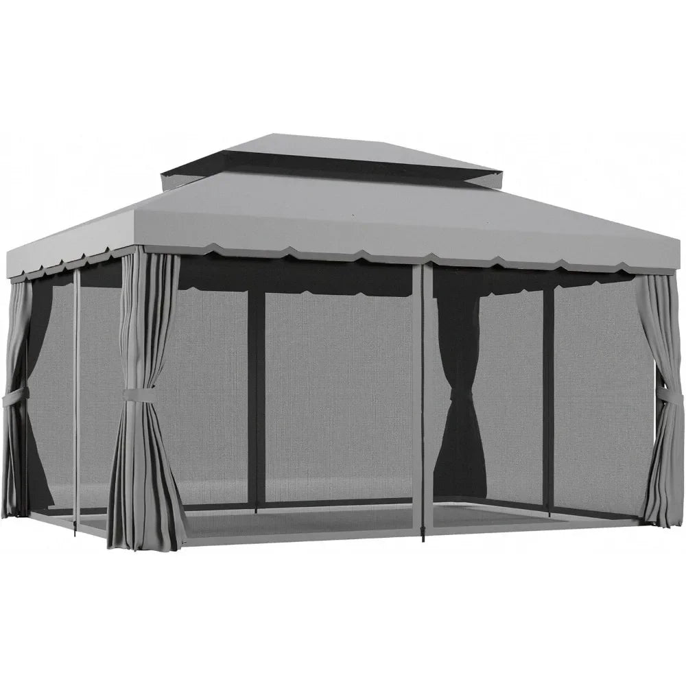 10' x 13' Patio Gazebo, Outdoor Gazebo Canopy Shelter with Netting and Curtains, Aluminum Frame