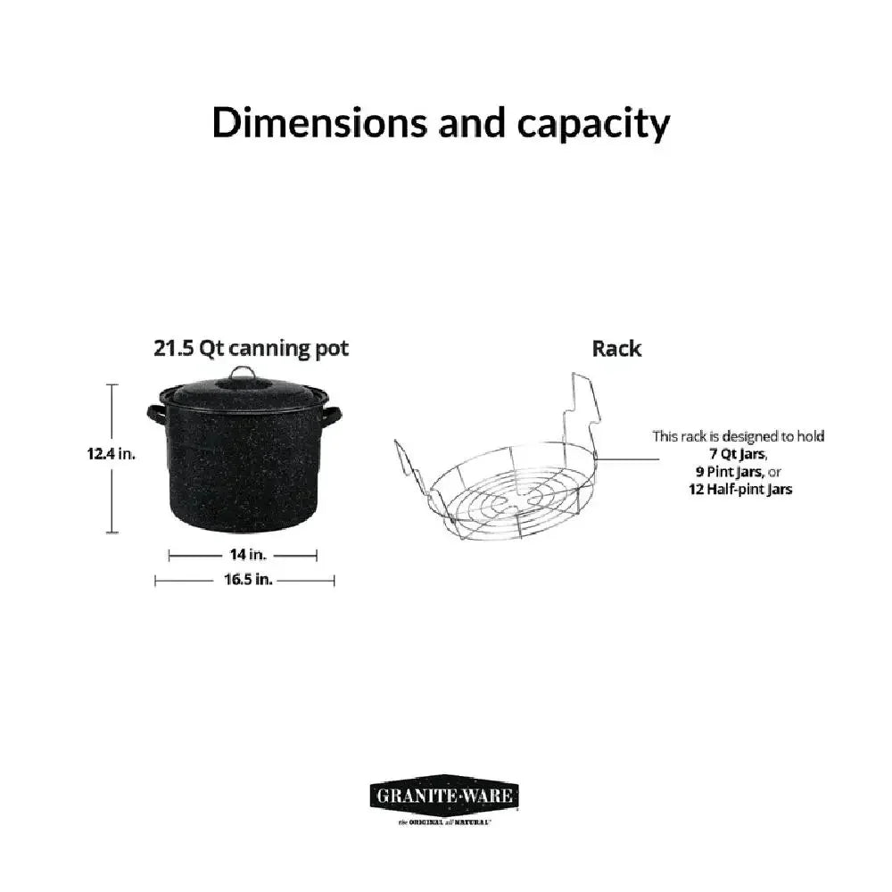 21.5-Qt Water Bath Canner & Jar Rack Set Preserve Fruits Pickles Jams Enamel Steel w/Jar Rack