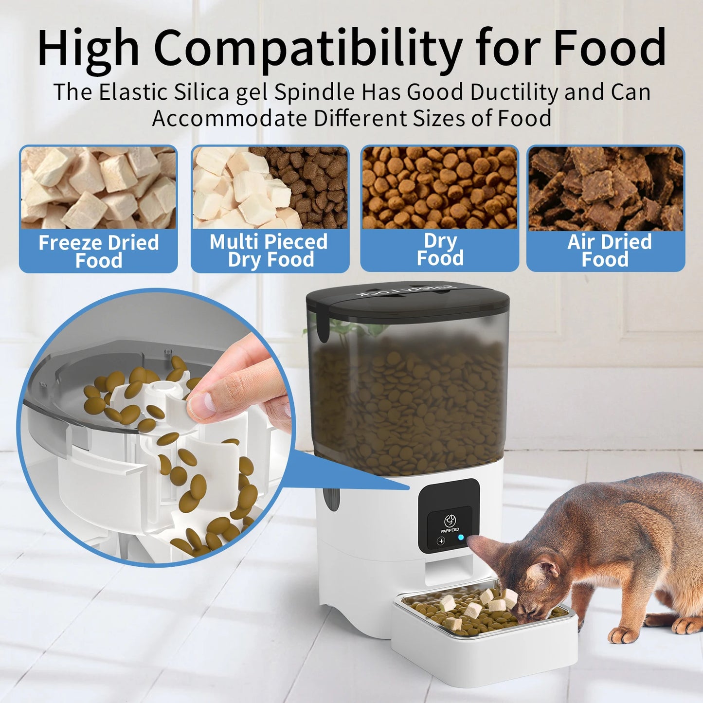 PAPIFEED Smart Automatic Cat Feeders WiFi Pet Feeder with APP Control for Remote Feeding Detachable