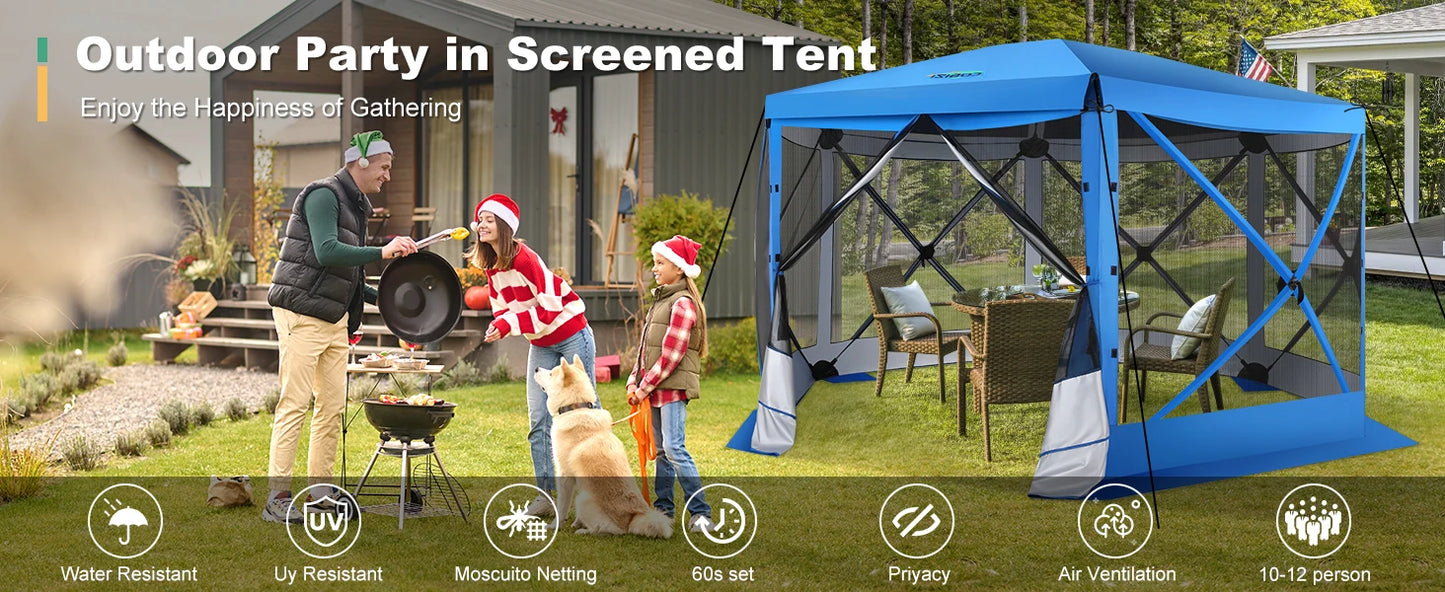 Pop Up Gazebo 12'x12' 6-Sided Screen House Tent for Camping, Instant Stargazing Gazebo Canopy