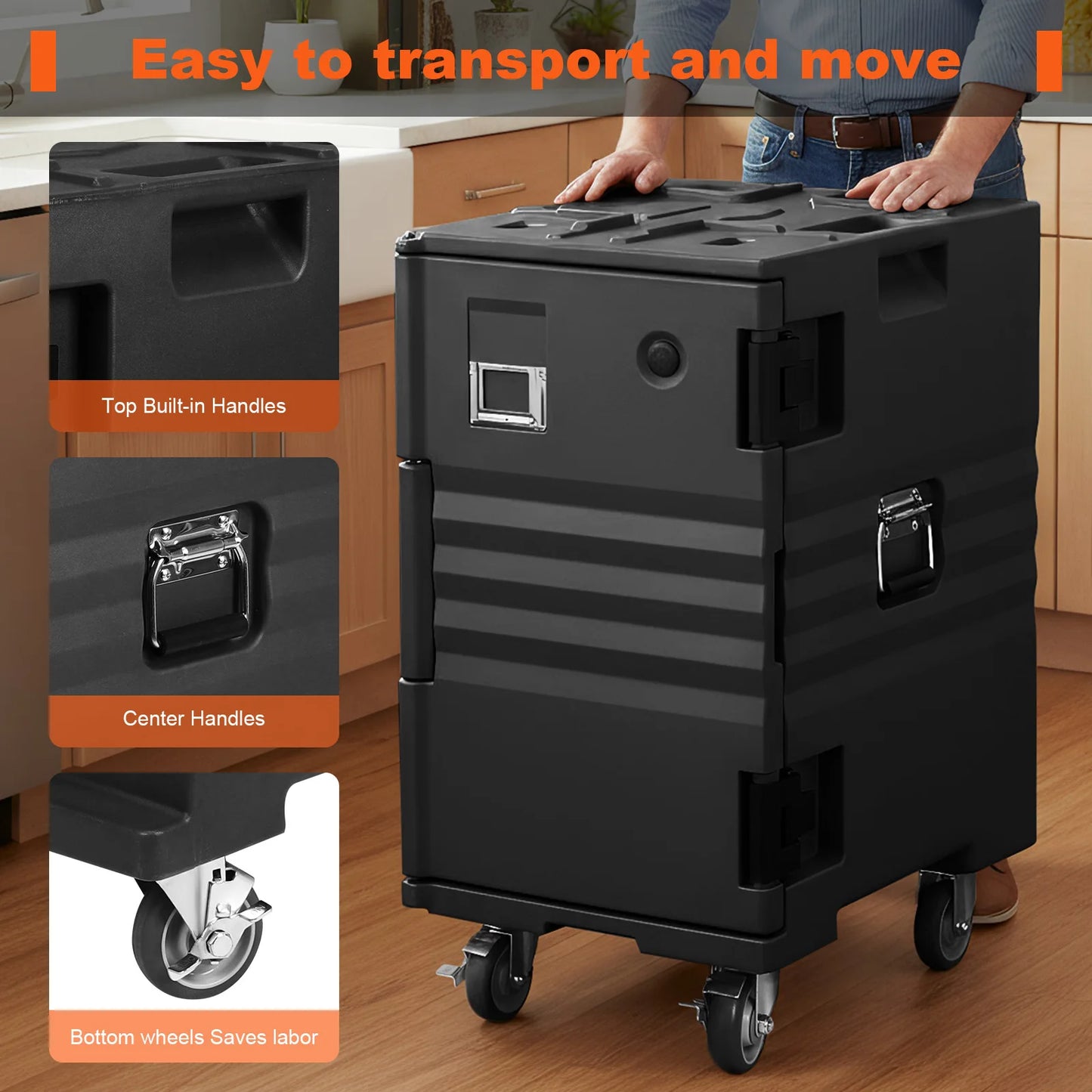 118QT Insulated Food Pan Carrier Insulated Lightweight Thermal Hot Box with Wheels W/Handles