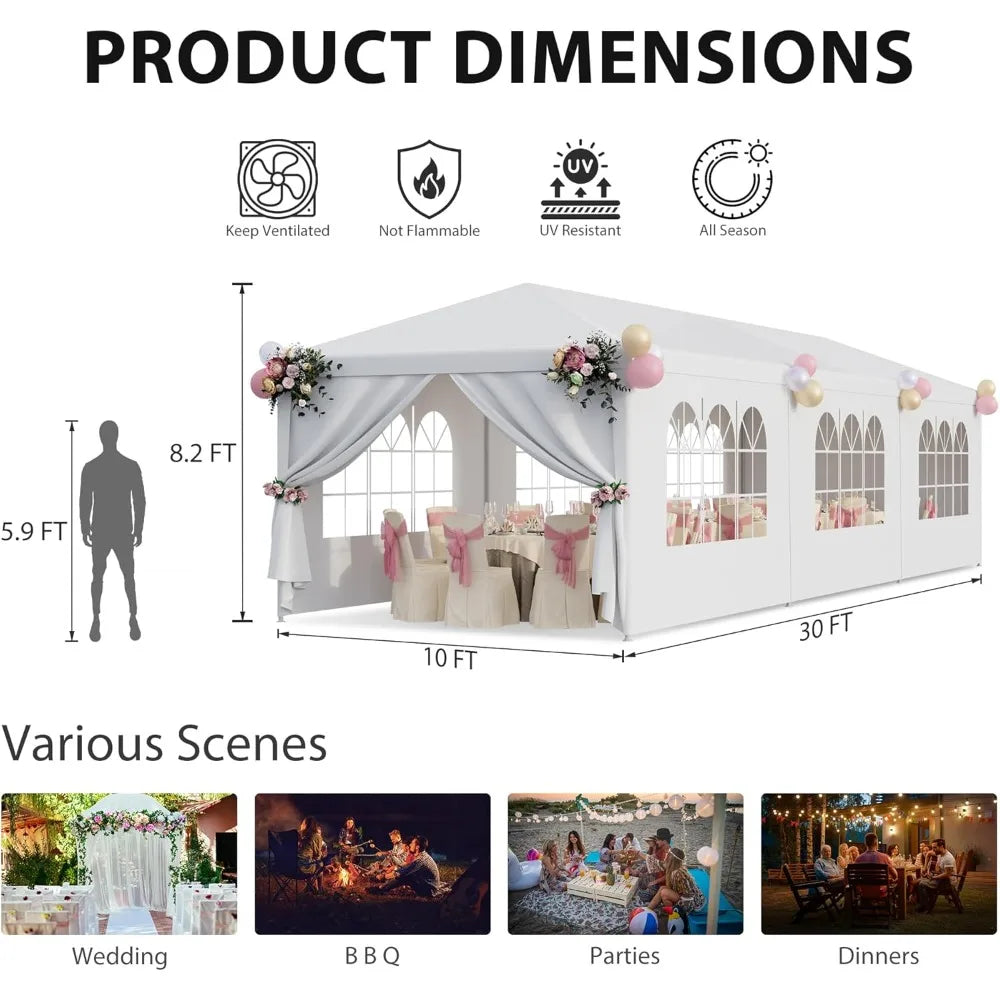 10x30 Party Tent Outdoor Canopy Tents for Parties with 8 Removable Sidewalls Heavy Duty Waterproof