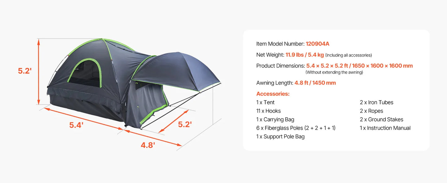 SucceBuy Pickup Truck Tent for Camping Waterproof PU2000 2-3 Person Truck Bed Tent