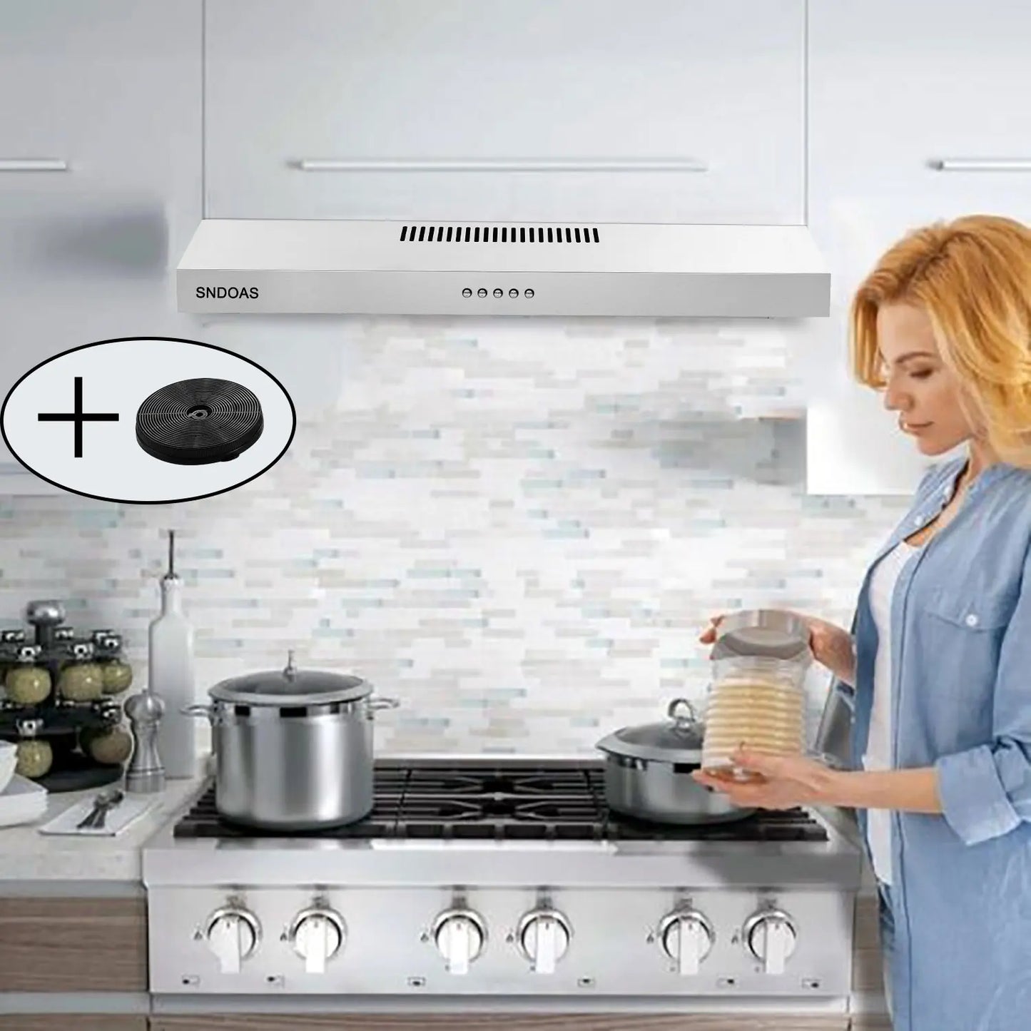 Tieasy 30 inch 230 CFM Under Cabinet Mount Stainless Steel with Carbon Filter LED Lights Kitchen Range Hood USGF2375CF