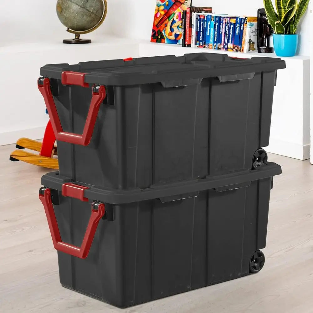40 Gallon 2-Pack Heavy-Duty Plastic Storage Bins with Lids and Secure Buckles