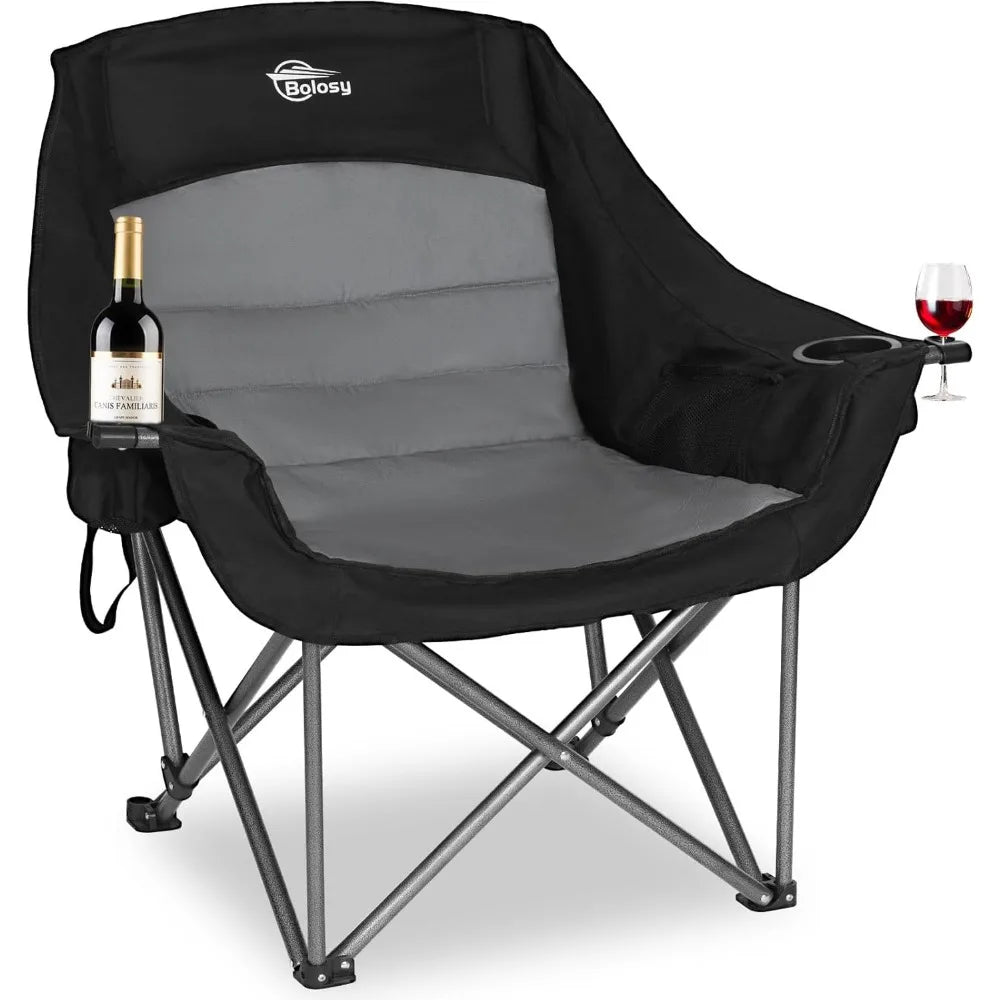 Oversized XL Camping Chair, Heavy Duty 500 lbs Support, Padded Folding Lawn Chair w/Cup Holder