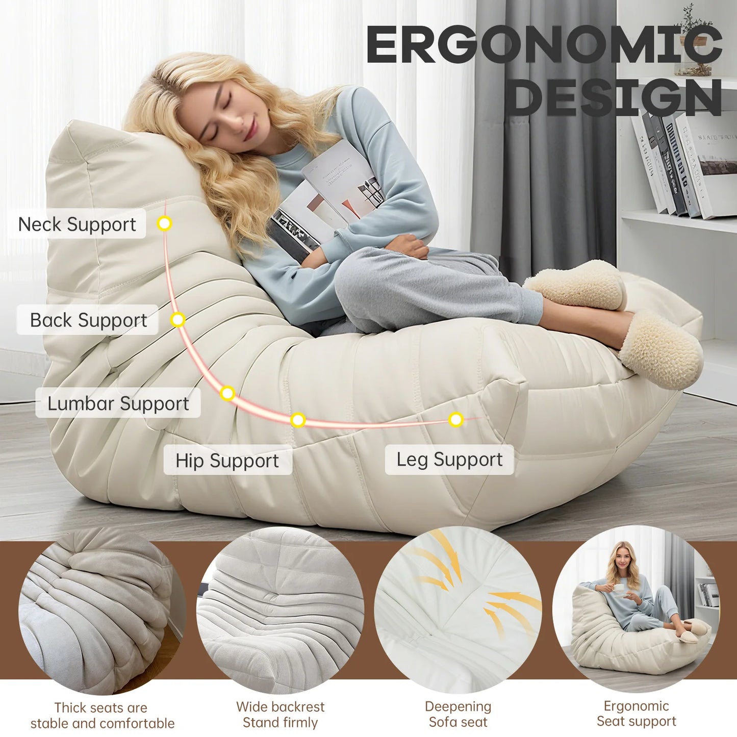 Modern Living Room, Adult Bean Bag Floor Sofa, Super Soft and Comfortable Memory Foam Lazy Sofa